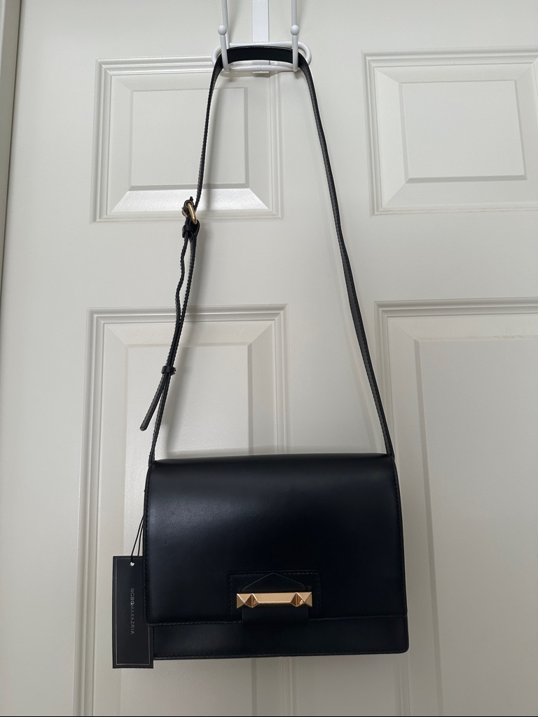 Bcbgmaxazria Leighton 100% Black Leather Crossbody With Gold Accent